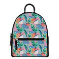 Watercolor Tropical Patchwork Print Leather Backpack