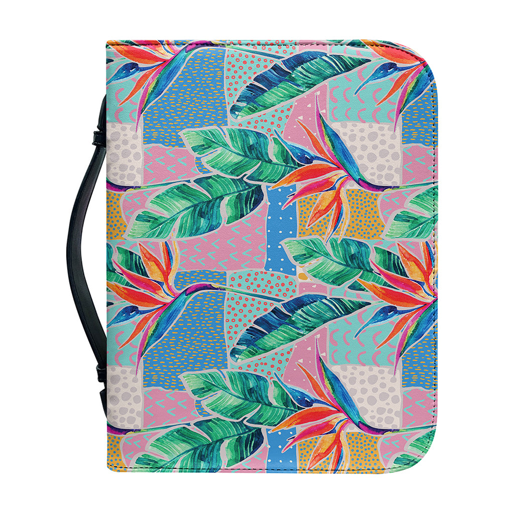 Watercolor Tropical Patchwork Print Leather Bible Cover