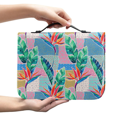 Watercolor Tropical Patchwork Print Leather Bible Cover