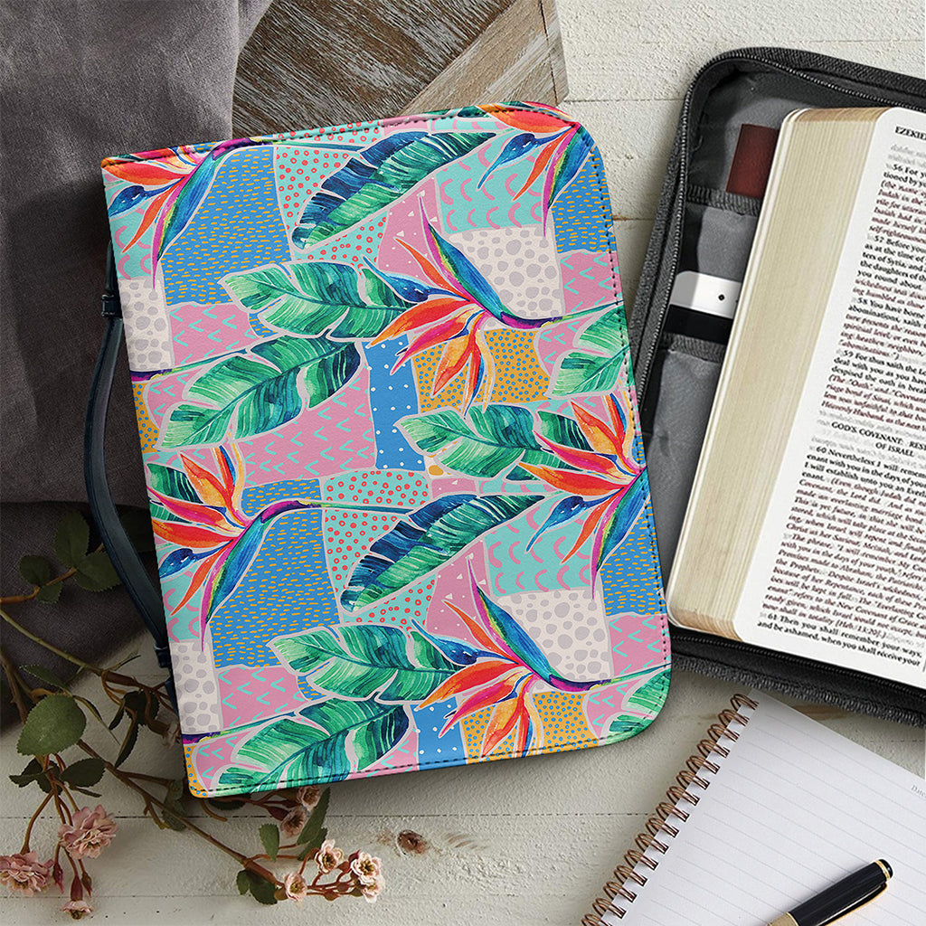Watercolor Tropical Patchwork Print Leather Bible Cover