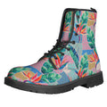 Watercolor Tropical Patchwork Print Lace-Up Boots