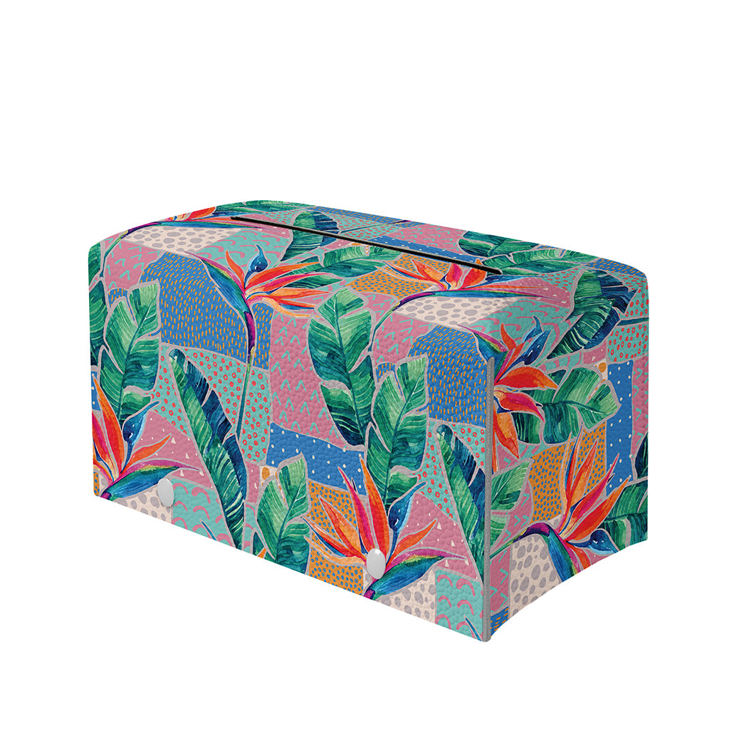 Watercolor Tropical Patchwork Print Leather Tissue Box Cover
