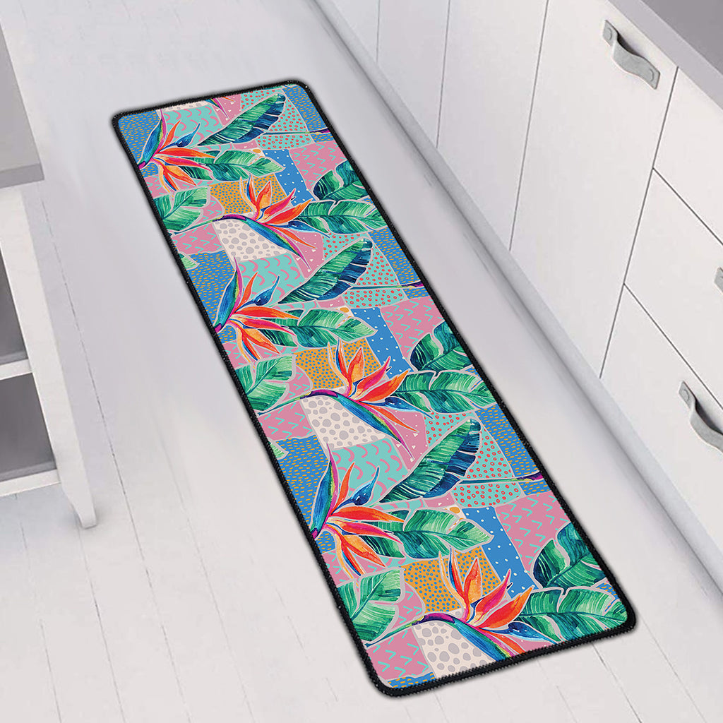 Watercolor Tropical Patchwork Print Long Kitchen Mat