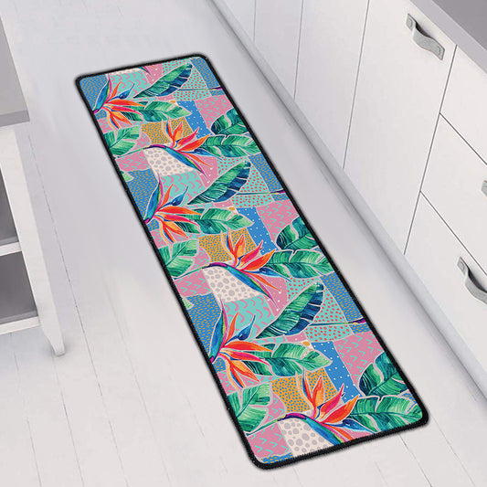 Watercolor Tropical Patchwork Print Long Kitchen Mat