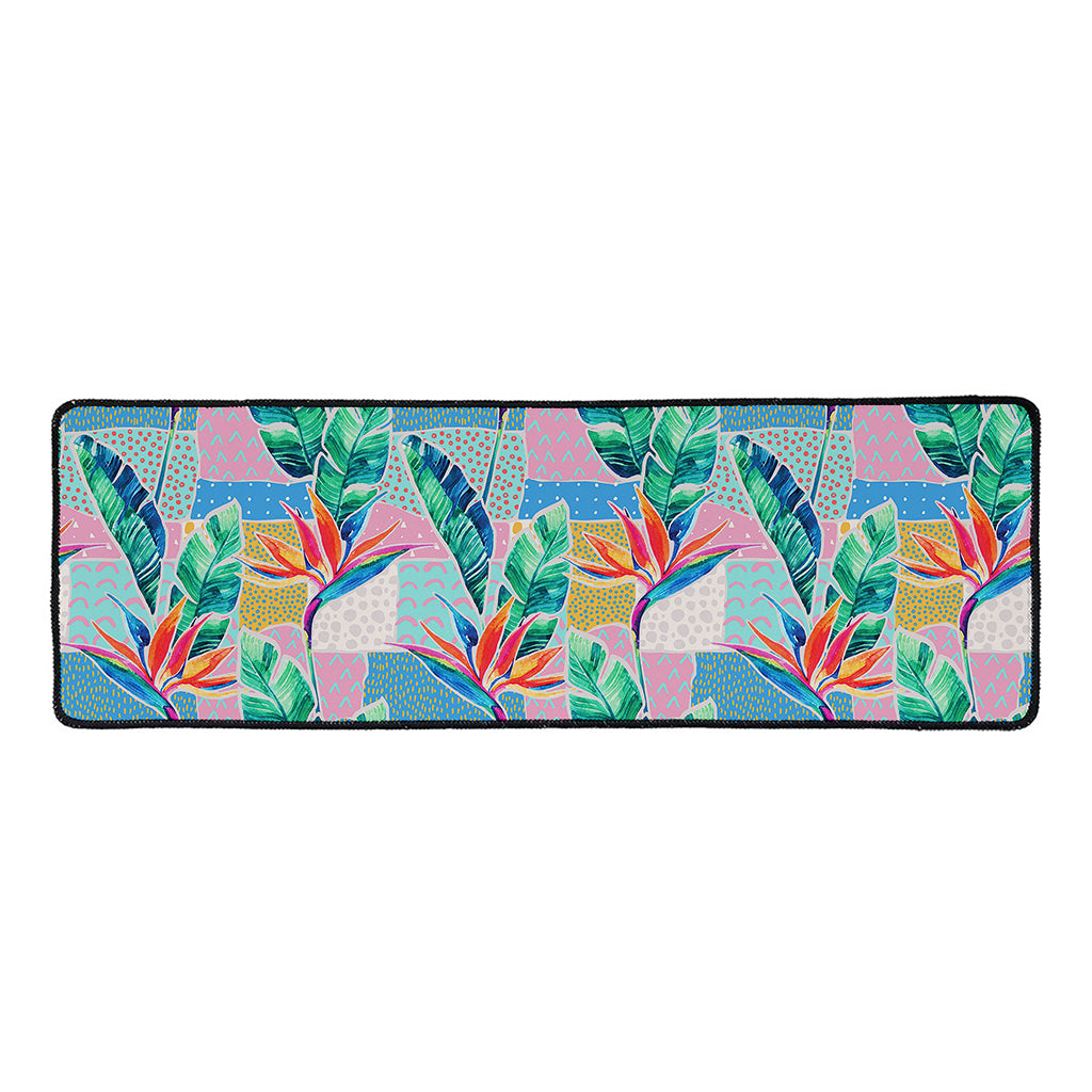 Watercolor Tropical Patchwork Print Long Kitchen Mat