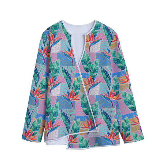 Watercolor Tropical Patchwork Print Long Sleeve Short Coat