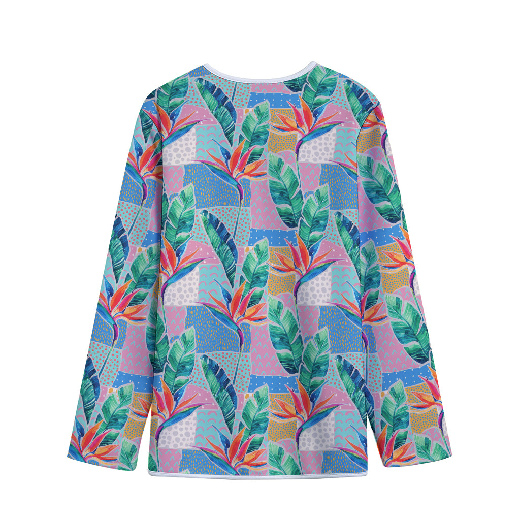 Watercolor Tropical Patchwork Print Long Sleeve Short Coat