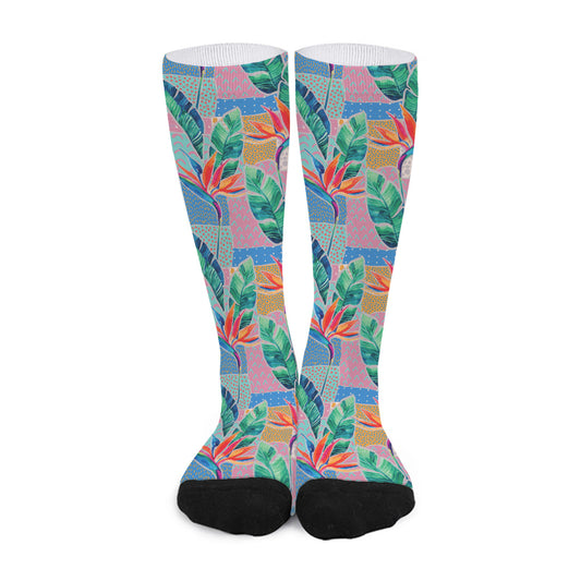 Watercolor Tropical Patchwork Print Long Socks