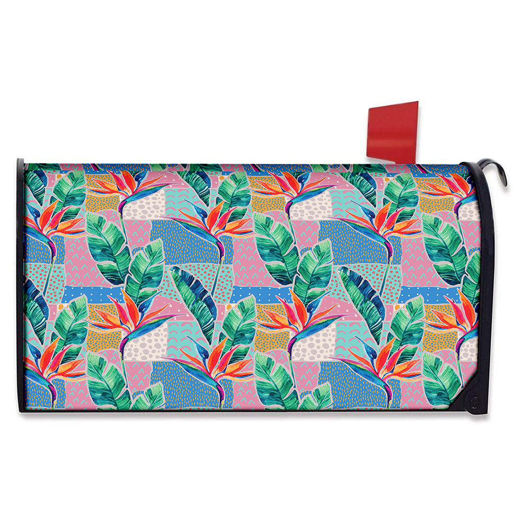 Watercolor Tropical Patchwork Print Mailbox Cover