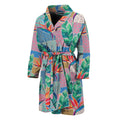Watercolor Tropical Patchwork Print Men's Bathrobe