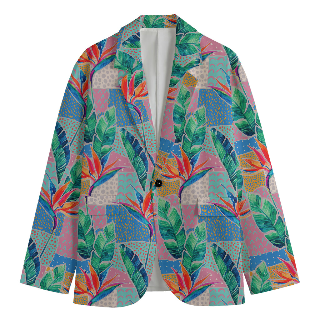Watercolor Tropical Patchwork Print Men's Blazer