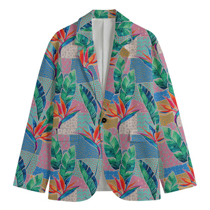 Watercolor Tropical Patchwork Print Men's Blazer