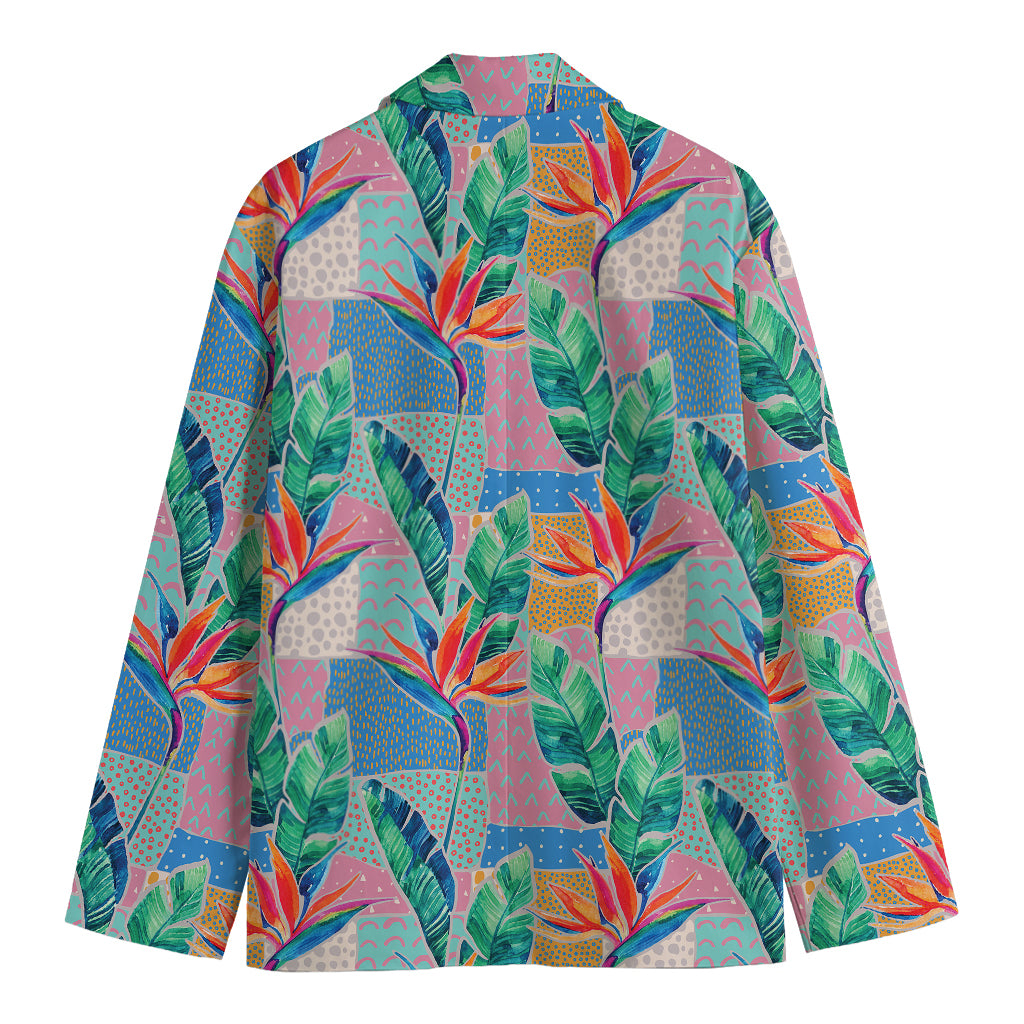 Watercolor Tropical Patchwork Print Men's Blazer