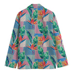 Watercolor Tropical Patchwork Print Men's Blazer