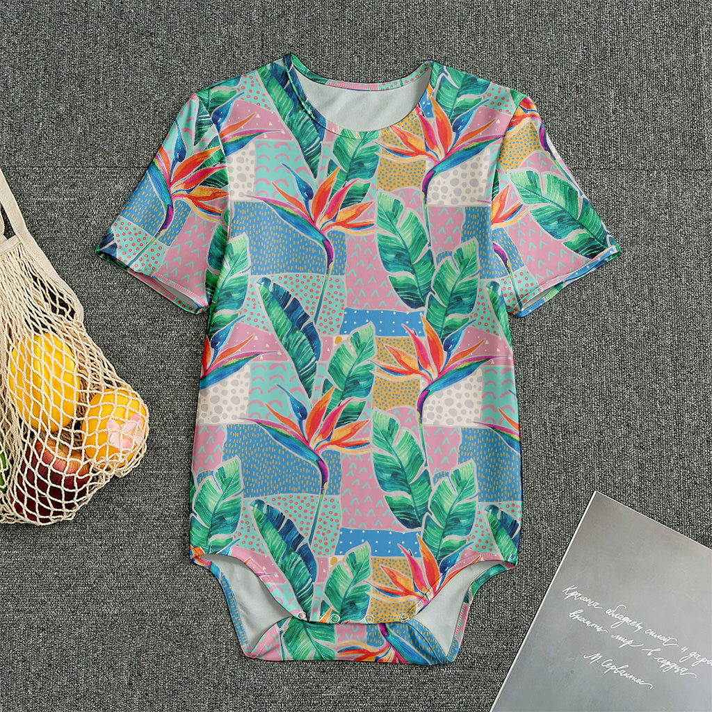 Watercolor Tropical Patchwork Print Men's Bodysuit