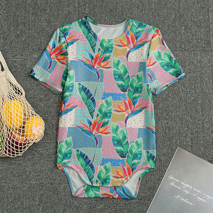 Watercolor Tropical Patchwork Print Men's Bodysuit