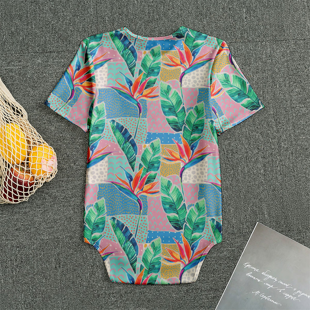 Watercolor Tropical Patchwork Print Men's Bodysuit