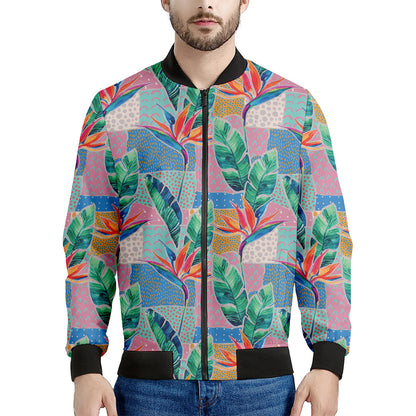 Watercolor Tropical Patchwork Print Men's Bomber Jacket