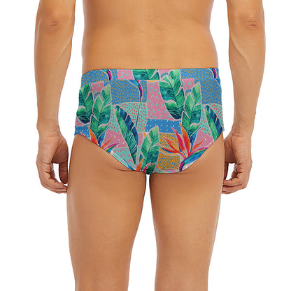 Watercolor Tropical Patchwork Print Men's Briefs