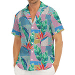 Watercolor Tropical Patchwork Print Men's Deep V-Neck Shirt