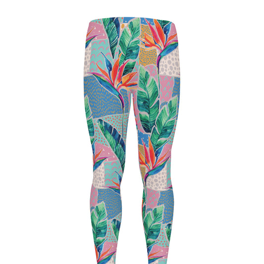 Watercolor Tropical Patchwork Print Men's leggings