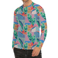 Watercolor Tropical Patchwork Print Men's Long Sleeve Rash Guard