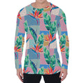 Watercolor Tropical Patchwork Print Men's Long Sleeve T-Shirt