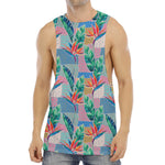 Watercolor Tropical Patchwork Print Men's Muscle Tank Top