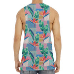 Watercolor Tropical Patchwork Print Men's Muscle Tank Top