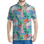 Watercolor Tropical Patchwork Print Men's Polo Shirt