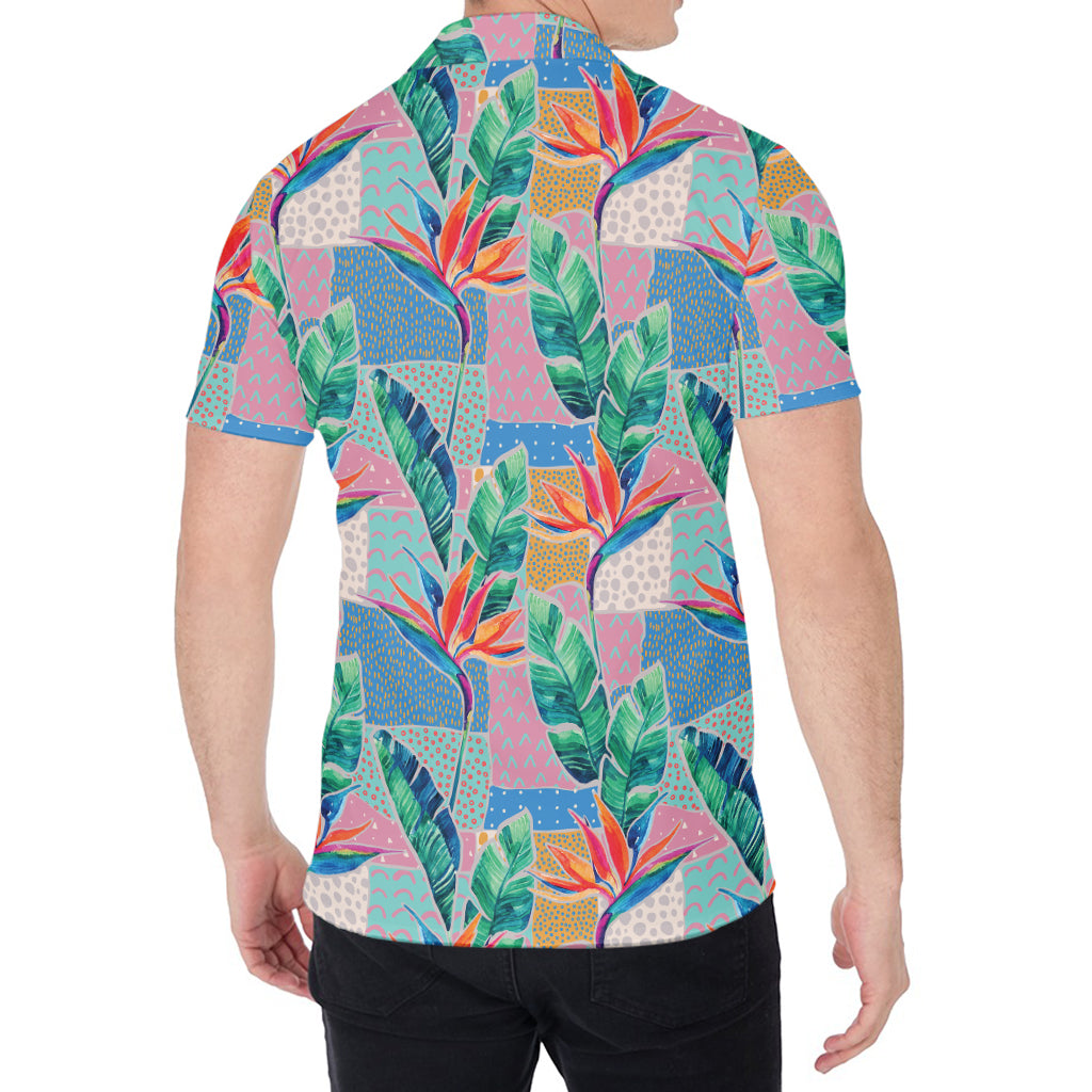 Watercolor Tropical Patchwork Print Men's Shirt
