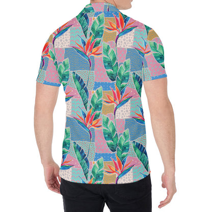 Watercolor Tropical Patchwork Print Men's Shirt