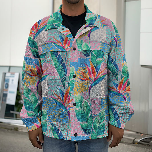 Watercolor Tropical Patchwork Print Men's Shirt Jacket