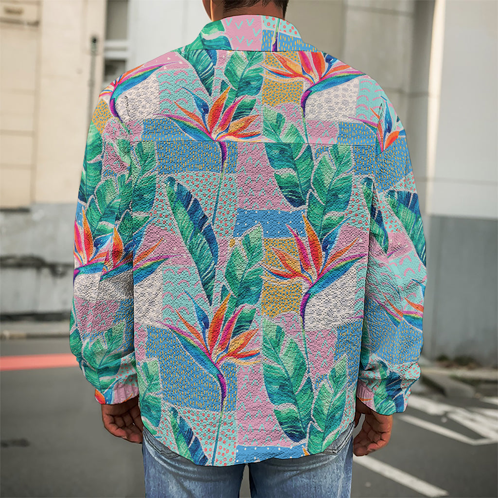 Watercolor Tropical Patchwork Print Men's Shirt Jacket