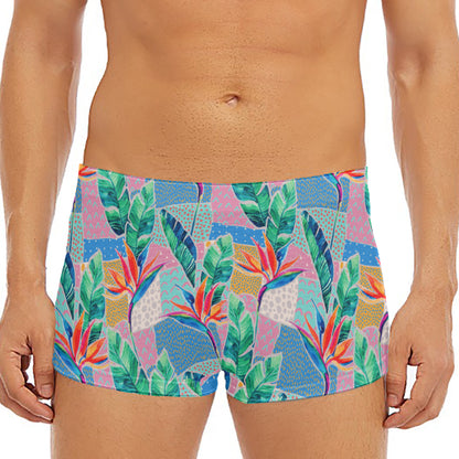 Watercolor Tropical Patchwork Print Men's Short Boxer Briefs