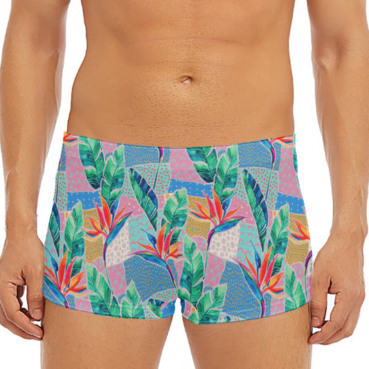 Watercolor Tropical Patchwork Print Men's Short Boxer Briefs