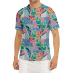 Watercolor Tropical Patchwork Print Men's Short Sleeve Rash Guard