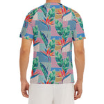 Watercolor Tropical Patchwork Print Men's Short Sleeve Rash Guard