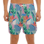 Watercolor Tropical Patchwork Print Men's Split Running Shorts