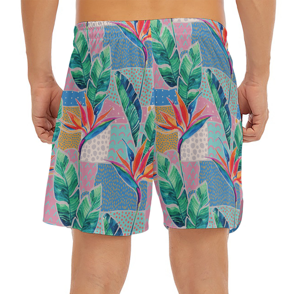 Watercolor Tropical Patchwork Print Men's Split Running Shorts