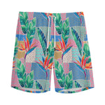 Watercolor Tropical Patchwork Print Men's Sports Shorts