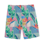 Watercolor Tropical Patchwork Print Men's Sports Shorts