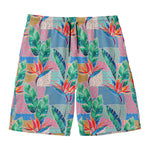 Watercolor Tropical Patchwork Print Men's Swim Trunks