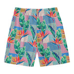 Watercolor Tropical Patchwork Print Men's Swim Trunks