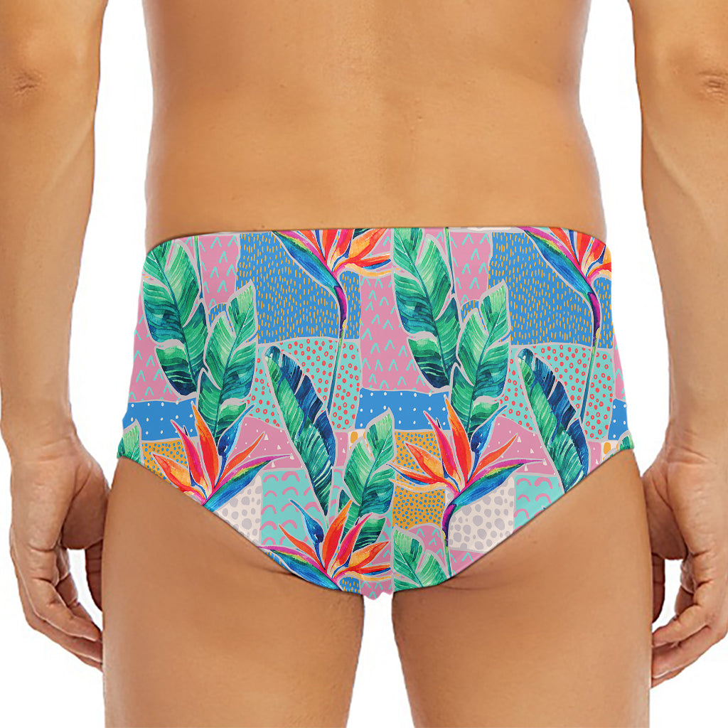 Watercolor Tropical Patchwork Print Men's Triangle Swim Briefs