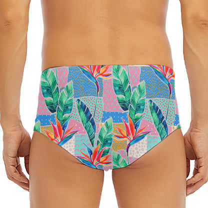 Watercolor Tropical Patchwork Print Men's Triangle Swim Briefs
