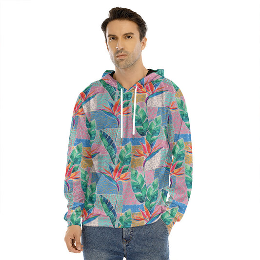 Watercolor Tropical Patchwork Print Men's Velvet Pullover Hoodie