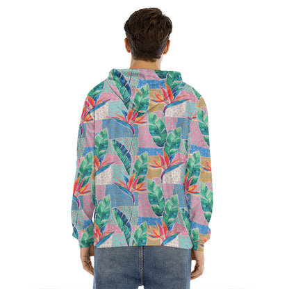 Watercolor Tropical Patchwork Print Men's Velvet Pullover Hoodie