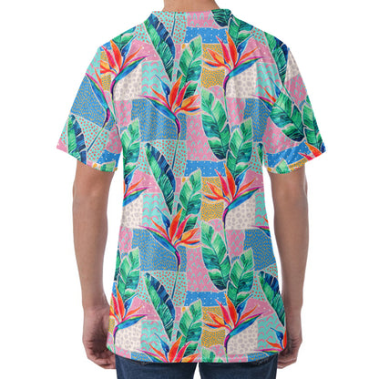 Watercolor Tropical Patchwork Print Men's Velvet T-Shirt