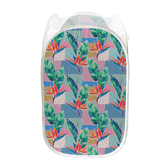 Watercolor Tropical Patchwork Print Mesh Laundry Hamper